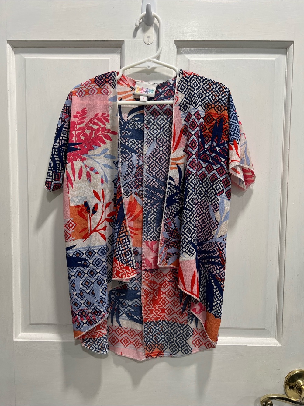 LULAROE Bianka Floral Blue Pink White Open Front Kimono SIZE 1 (2T-4) Pre Loved